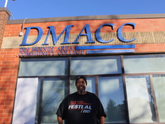 Tony Stevens standing on the DMACC Urban Campus outside of building four. Photo by Allison Judge.